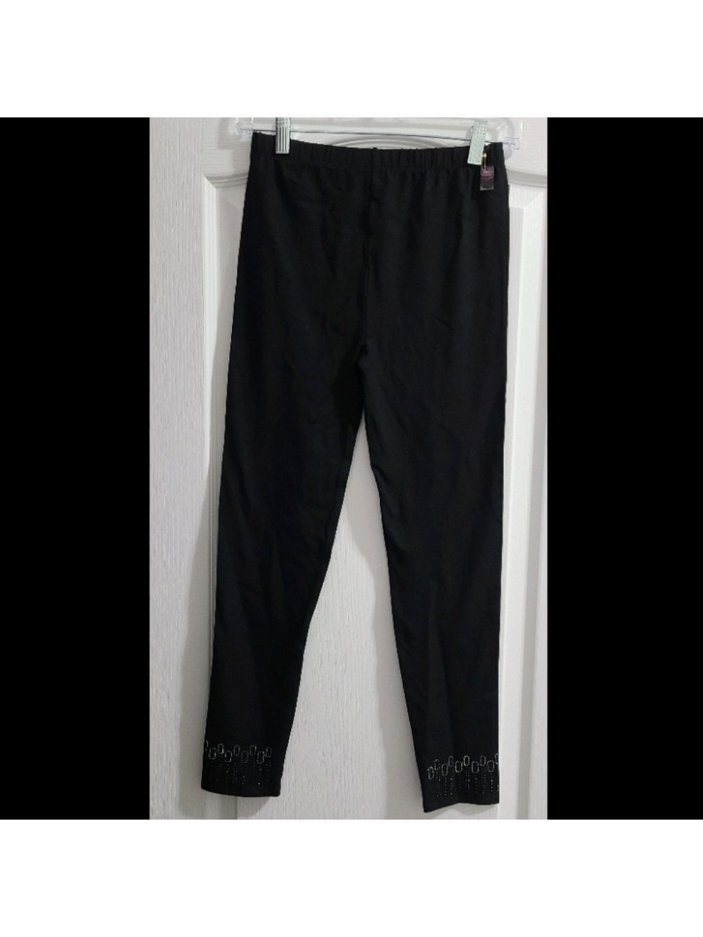 TRÏBE Cotton Blend Elastic Waist Black Leggings With Rhinestone Detail O/S NWT